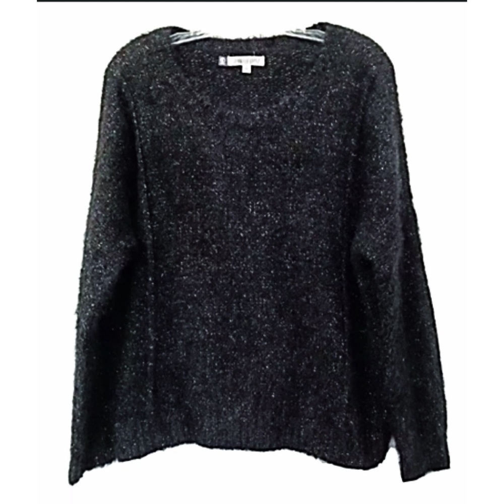 JENNIFER LOPEZ Sz L Eyelash Blk Silver Met Sweater